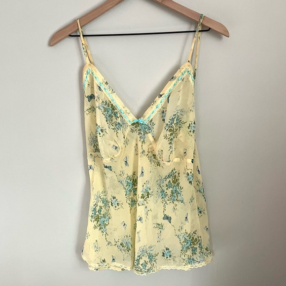Tops - Yellow Floral Sheer Tank Large